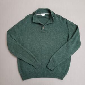 ENZO‎ MANTOVANI Green 1/4 Button Pullover 100% Wool Sweater Fall Winter Closet